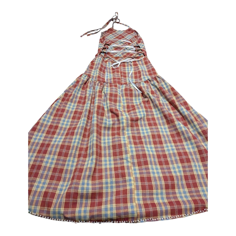 Chic, Plaid, Beaded Halter Dress. Creole Dress, Traditional Creole Pattern Dress - Picture 2 of 8